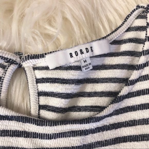 RO&DE White Navy Stripe Short Sleeve Peplum Top M - Picture 5 of 7